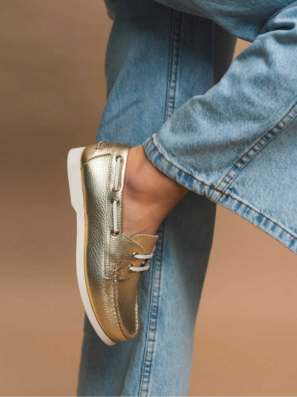 Bocage Ashley Gold Metallic Leather Deck Shoes Size 39 / US 8